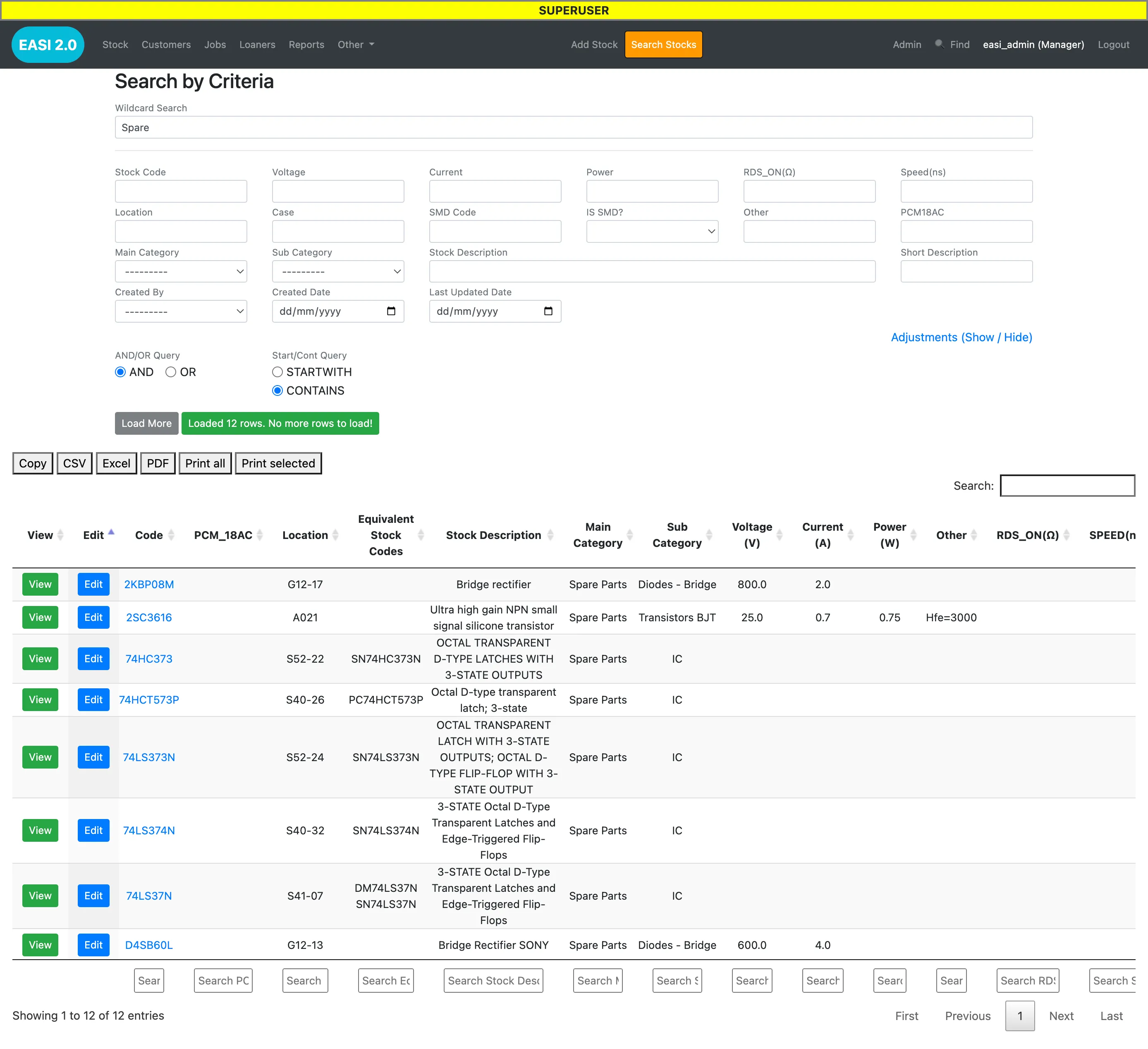 Stock & parts module