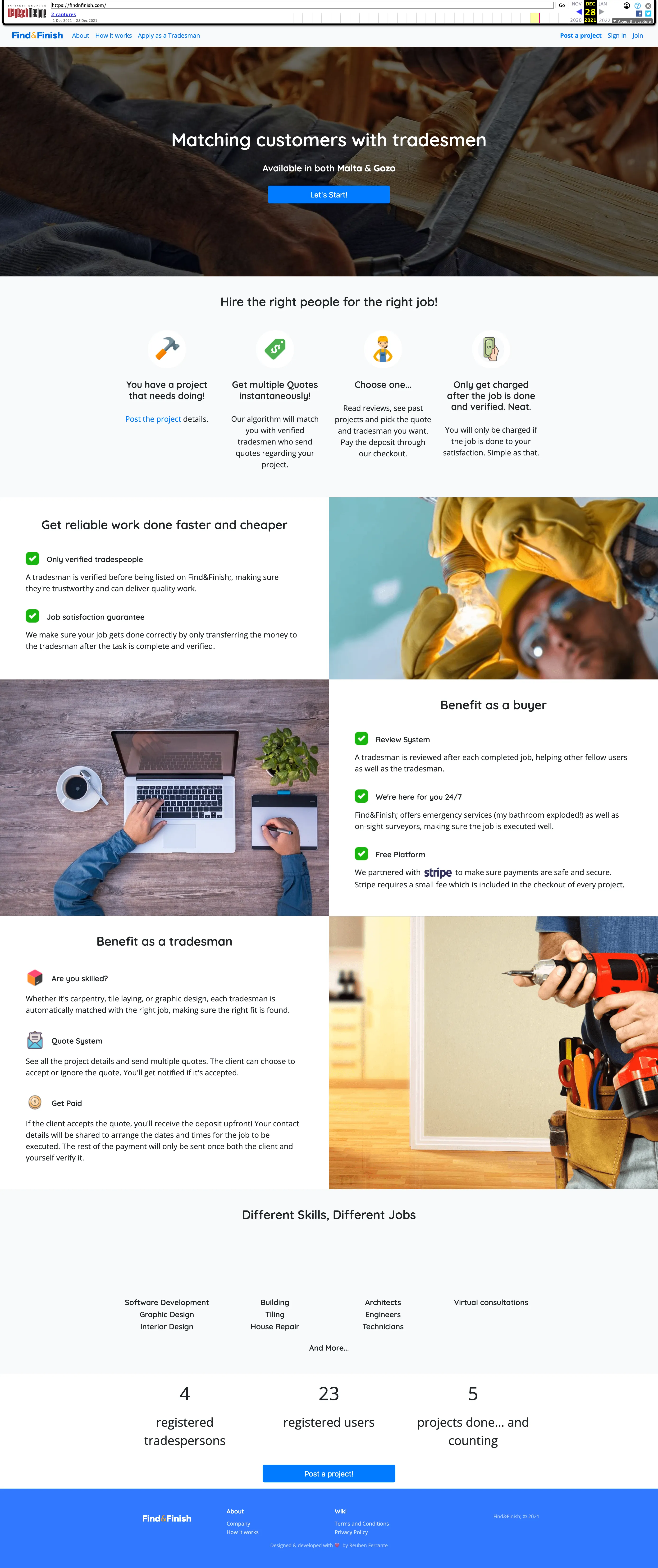 Find&Finish — tradespeople marketplace