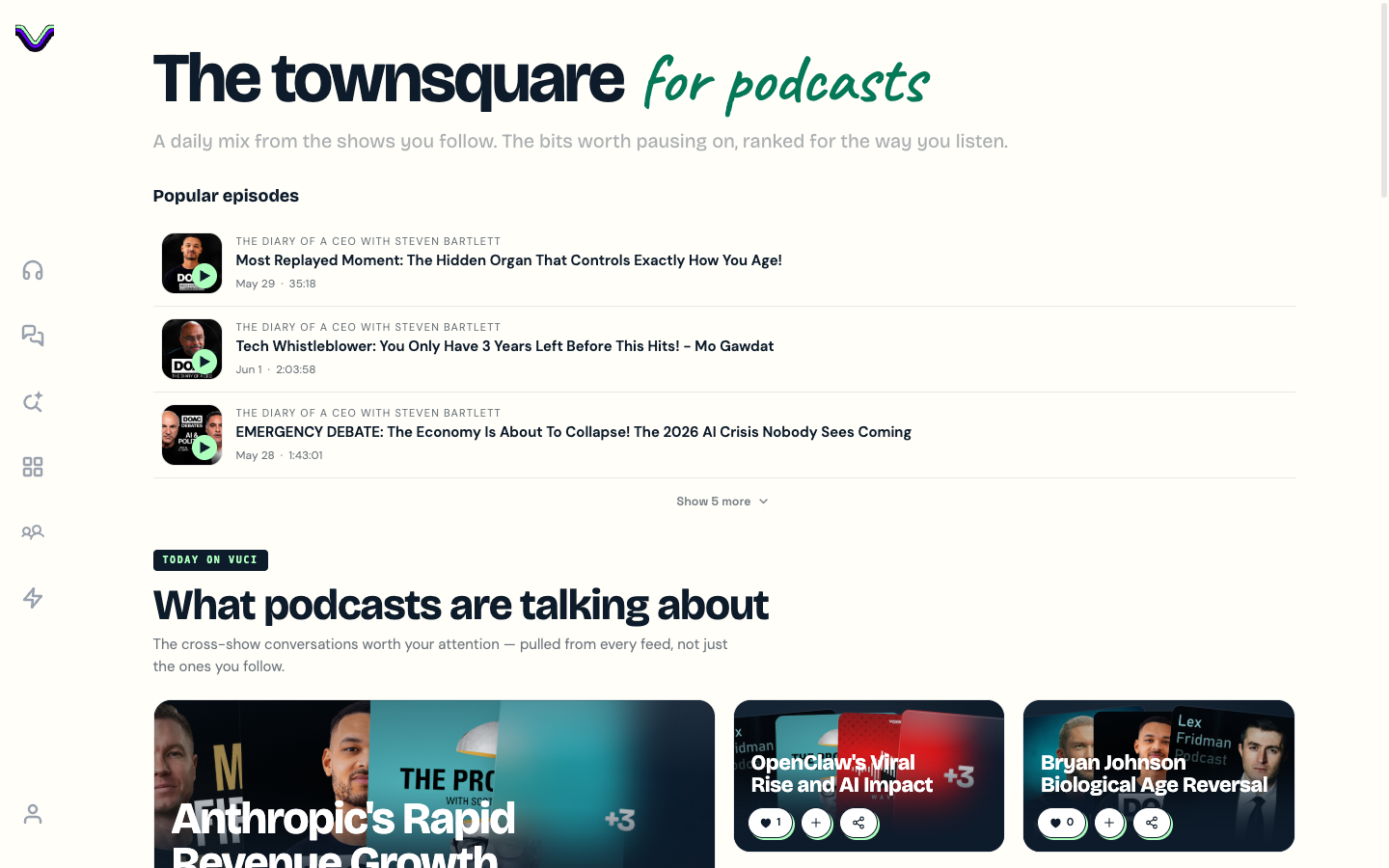 Vuci — AI-native podcast intelligence platform, daily brief