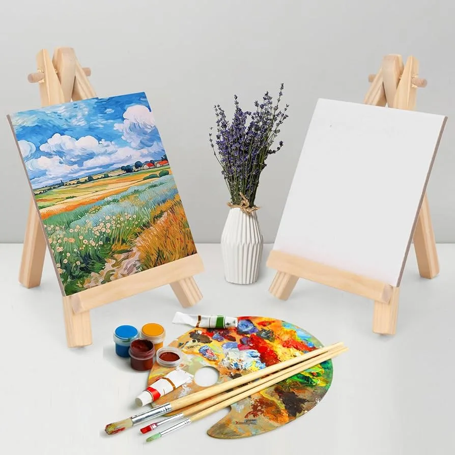A blank canvas prepared on a tabletop easel