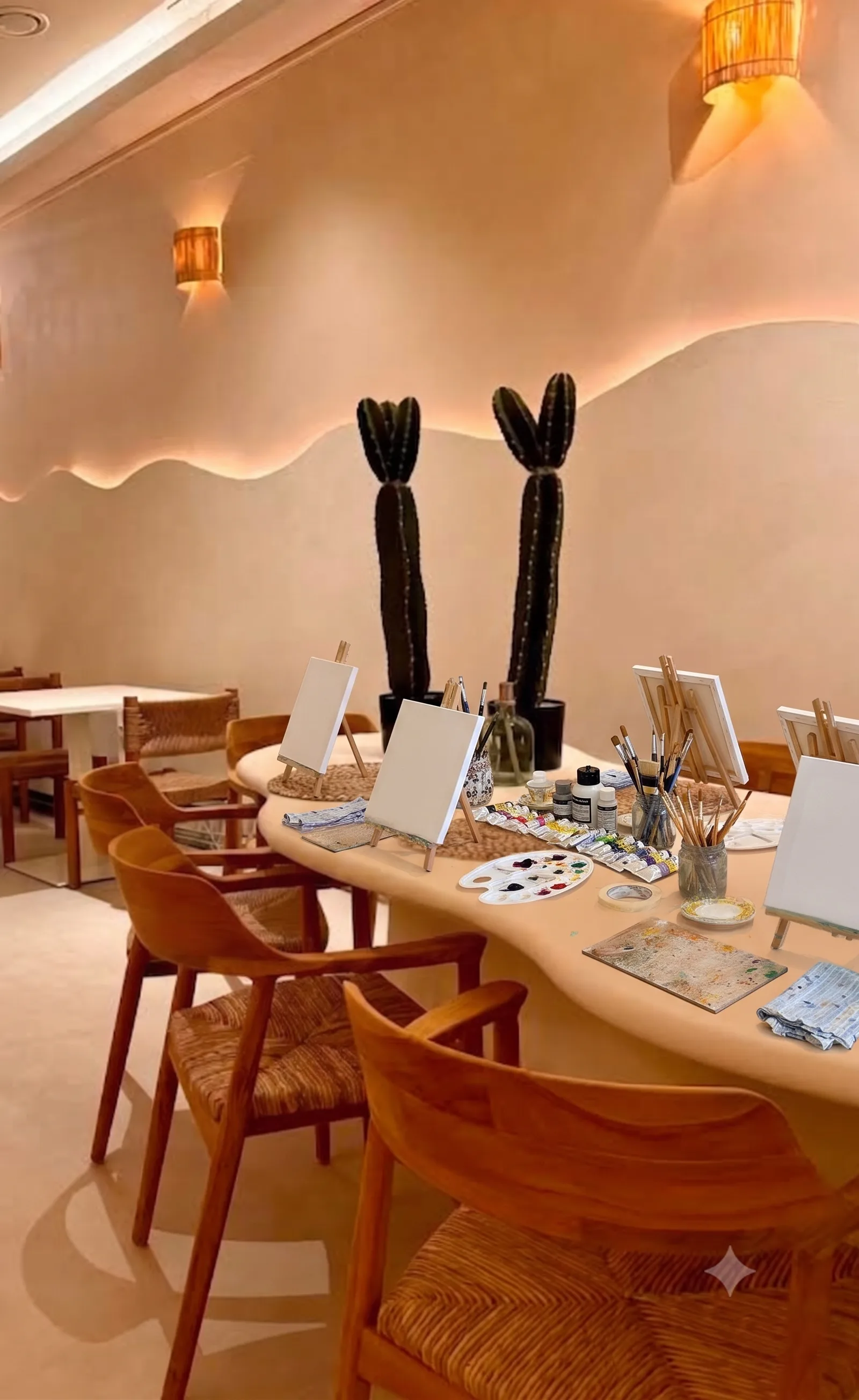 Paint and brushes ready for a Sip and Paint session